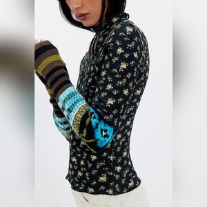 We The Free Mixed-Pattern Arm Warmers in Blue, Brown & Olive Size L